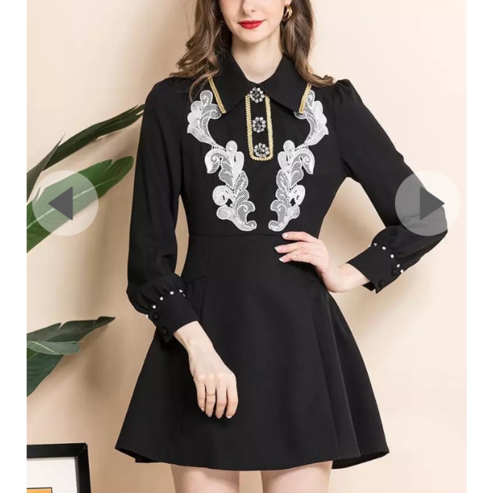 Lace mini dress with diamond jewel studs